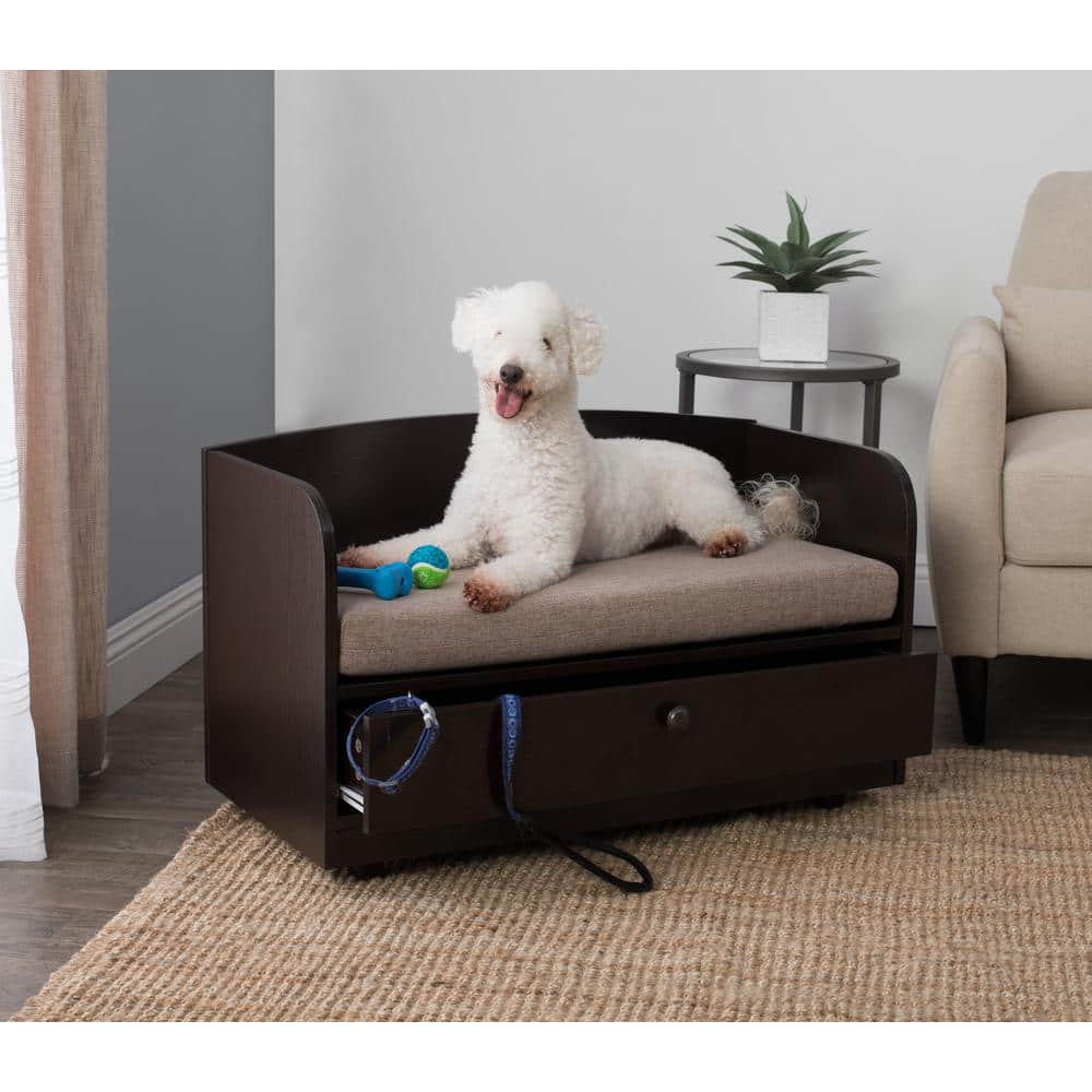 Espresso X-Small Pet Bed with Storage Drawer and Sand Cushion
