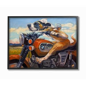 11 in. x 14 in. "Dog And Cat on a Red Motorcycle Road Trip Painting" by Tai Prints Framed Wall Art