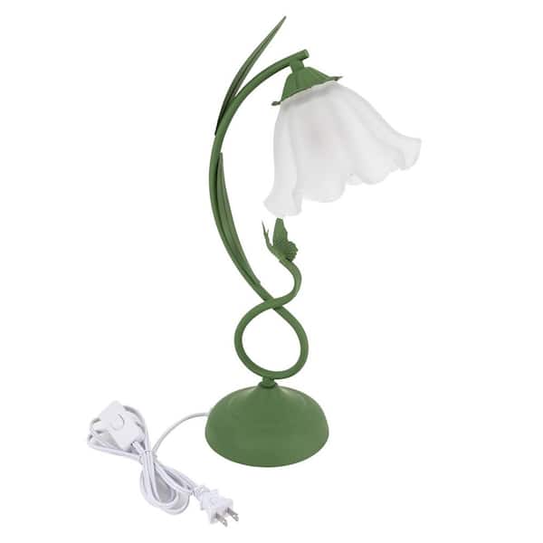 OUKANING 19.68 in. Green Creative Flower-Shaped Task and Reading Table Lamp with Glass Shade, No Bulbs Included