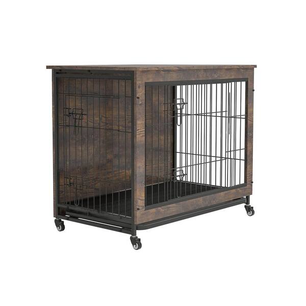 Unbranded 23.6 in. L x 20 in. W x 26 in. H Dog Crate Furniture with Cushion Wooden Dog Crate Table Double-Doors Dog House in Brown