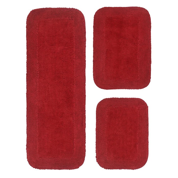 Radiant Collection 100% Cotton Bath Rugs Set, 3-Pcs Set with Runner, Red