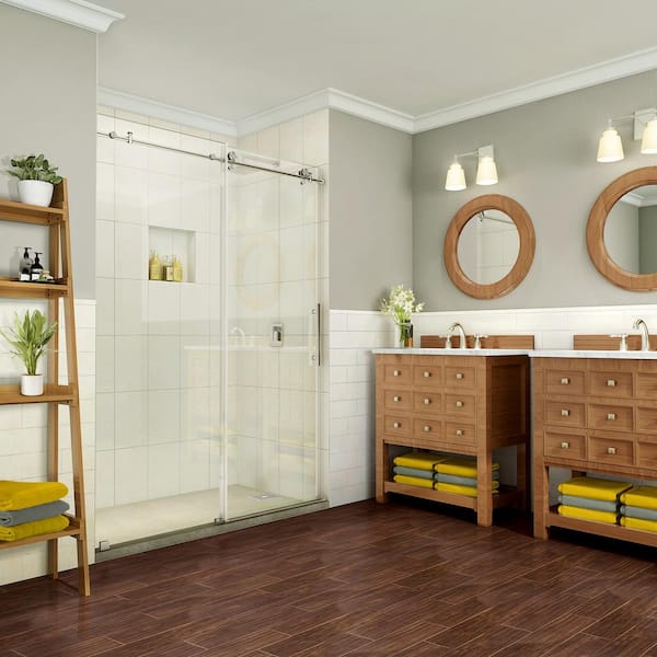 Aston Coraline Pure 44 in. - 48 in. x 76 in. Completely Frameless Sliding Shower Door in Stainless Steel