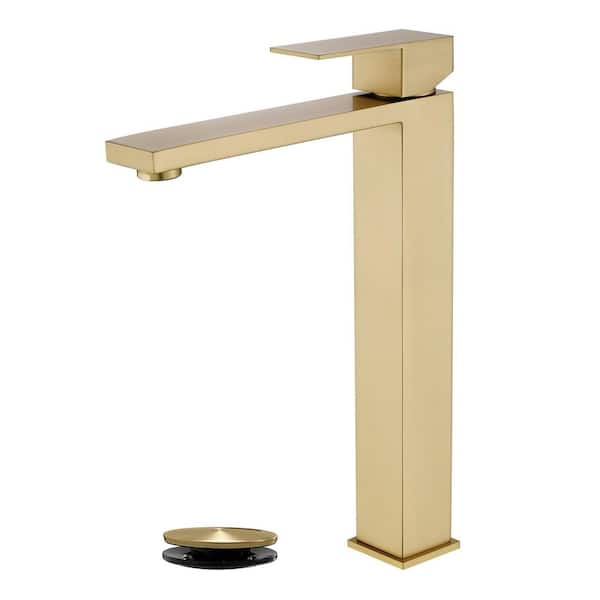 Single Handle Vessel Sink Faucet with Pop-Up Drain in Brushed Gold