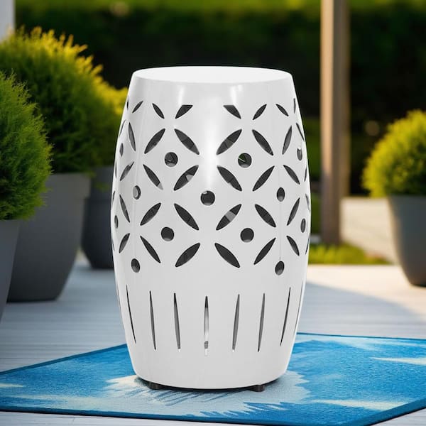 Maypex 18 in. Wicker Garden Stool, Outdoor Ottoman, Patio Side Table - Orange