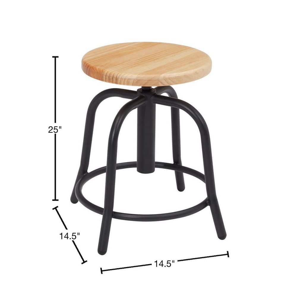 Adjustable Swivel Backless Stool, 25" Black Metal Frame with Wood Seat