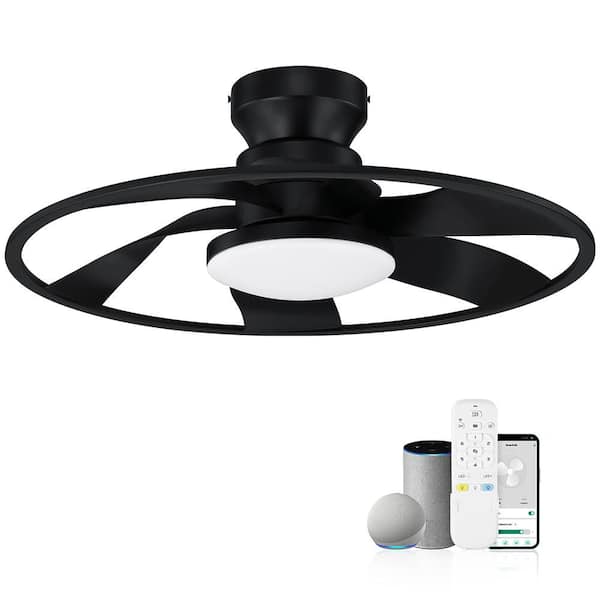 22 in.Smart Indoor Outdoor Bladeless Flush Mount Ceiling Fans with Lights Remote Wi-Fi Alexa App Workable Quiet DC Motor
