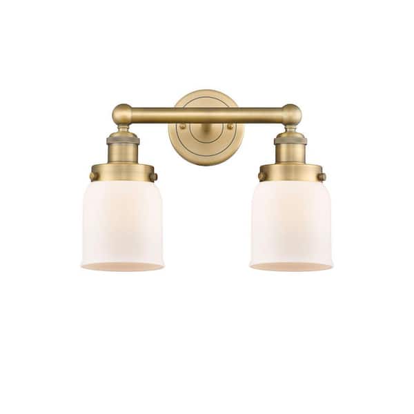 Bell 15.5 in. 2-Light Brushed Brass Vanity Light with Glass Shade