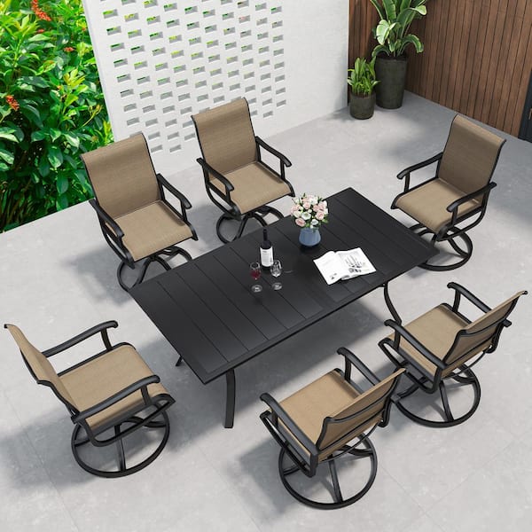 DEXTRUS 7-Piece Patio Dining Set with a 28.4 in. H Metal Table and 6 Rotating Dining Chairs Outdoor Dining Ensemble