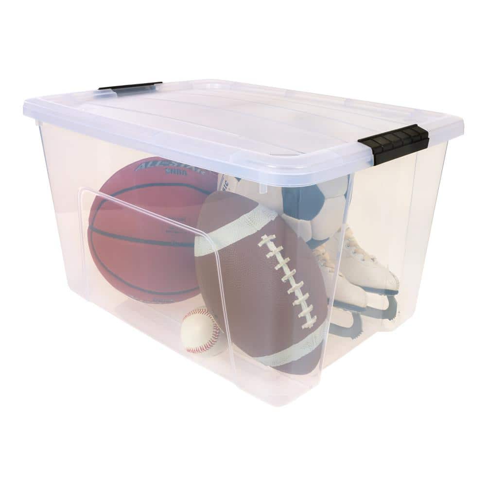 60 Qt Clear Plastic Stackable Storage Bins with Latching Lids, Set of 4