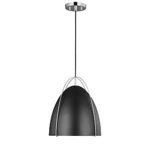 Norman 1-Light Chrome Modern Industrial Pendant with Black Metal Shade