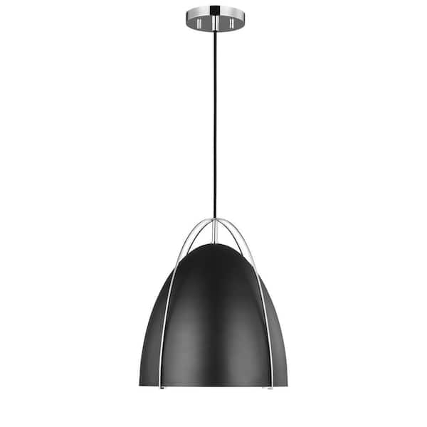 Aiofe 1-Light Chrome Modern Industrial Indoor Dimmable Hanging Ceiling Pendant Light with Black Metal Shade