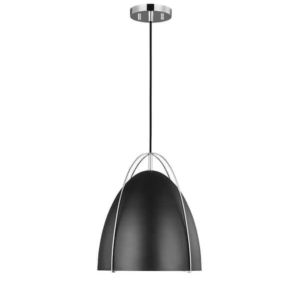TIELLA Aiofe 1-Light Chrome Modern Industrial Indoor Dimmable Hanging Ceiling Pendant Light with Black Metal Shade