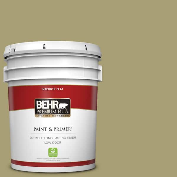 BEHR PREMIUM PLUS 5 gal. #PPU9-04 Fresh Olive Flat Low Odor Interior Paint & Primer