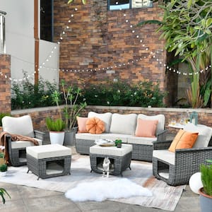 Fortune Dark Gray 5-Piece Wicker Outdoor Patio Conversation Seating Set with Beige Cushions