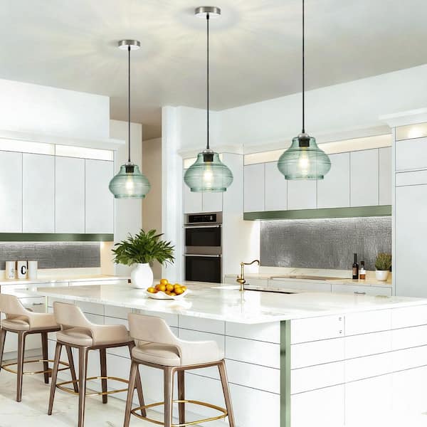 Jasslynn 60 Watt 1-Light Dark Green Modern Pendant Light with Bell Glass Shade for Dining Room Bathroom Kitchen Island
