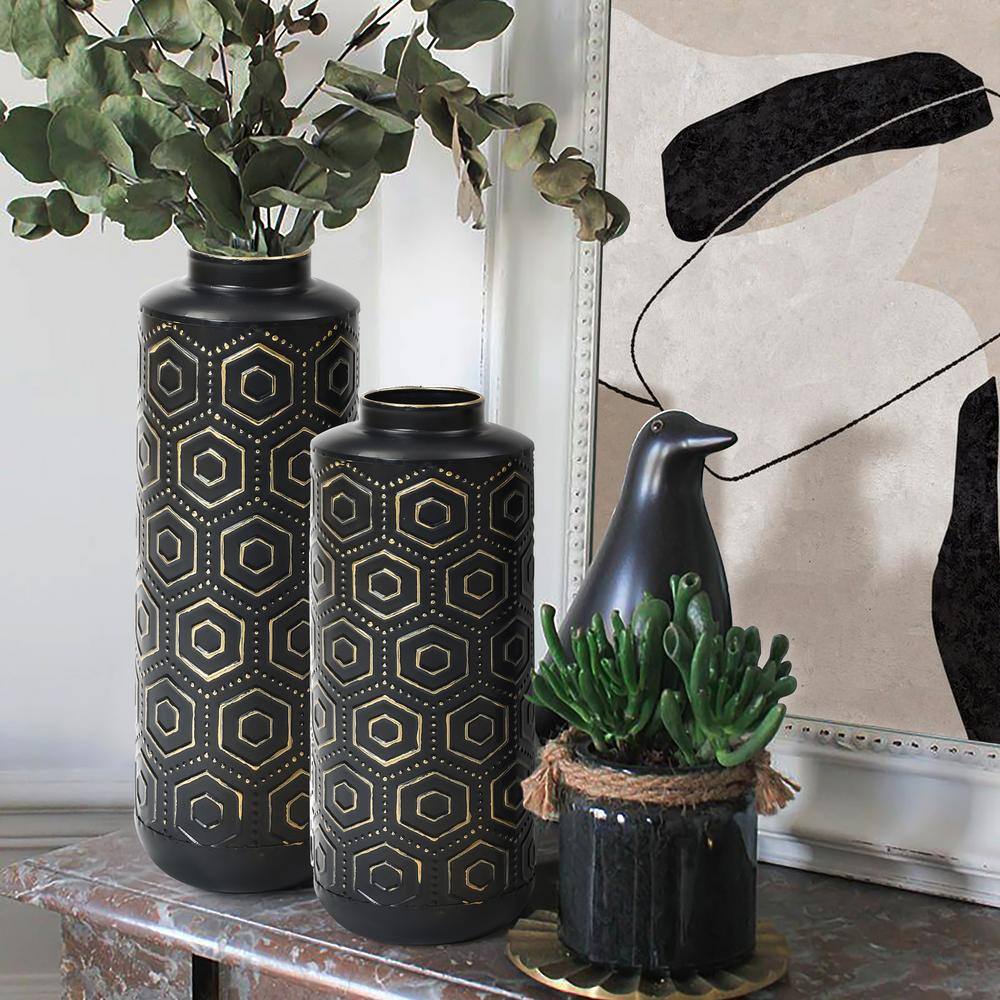 Black and Silver Geometric Metal Table Vase Set