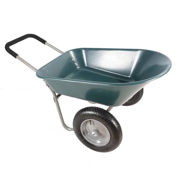 WELLFOR 5 cu. ft. 2-Wheeled Green Plastic Wheelbarrow with Padded Handles