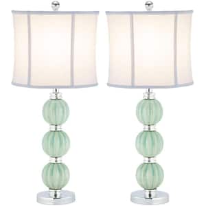Stephanie 25 in. Green Globe Table Lamp with White Linen Shade (Set of 2)