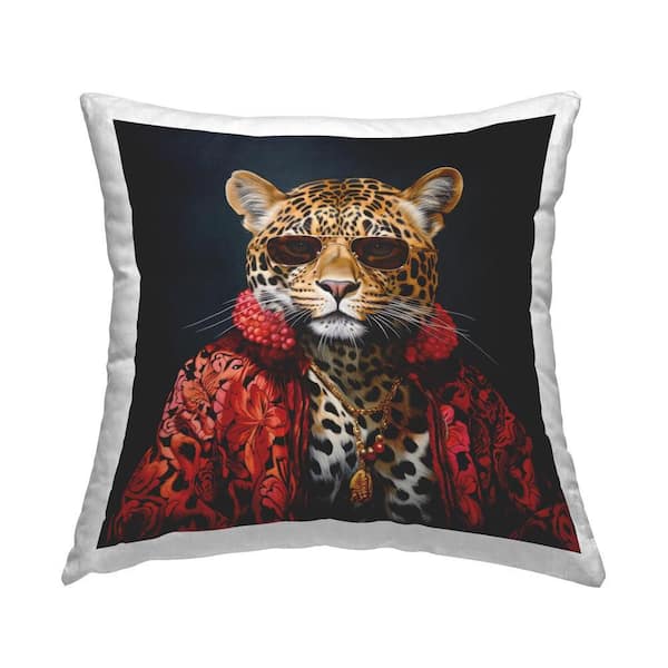 Stupell Industries Stylish Leopard Fashion Black Print Polyester 18 in. x 18 in. Throw Pillow