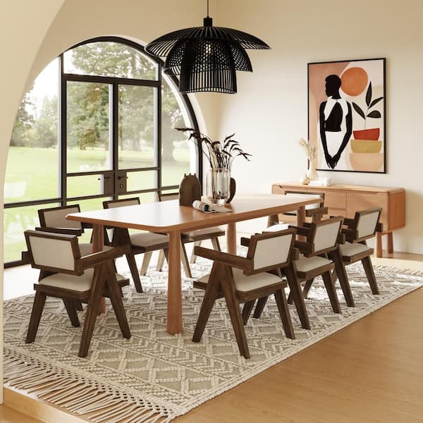 Rhea Modern Natural Acacia Wood 87 in. 4 Legs Dining Table Seats 8