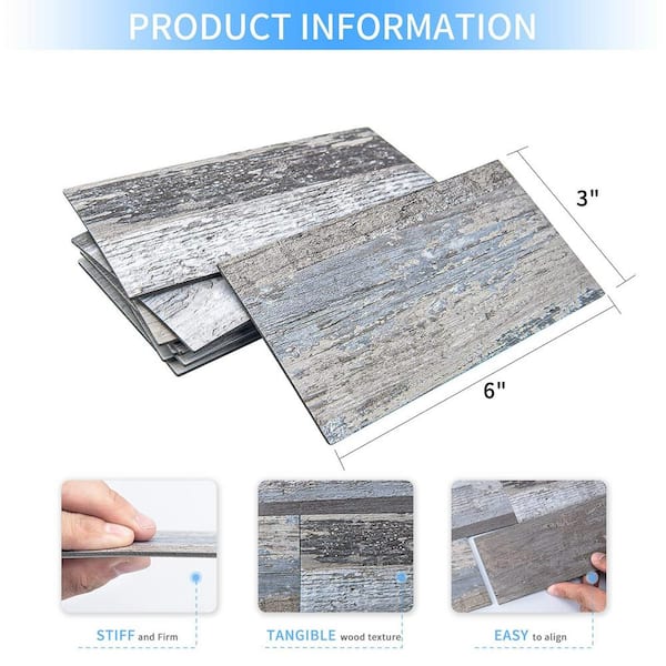 Distressed Silvery Moon 6 in. x 3 in. PVC Peel and Stick Tile Backsplash for Kitchen Wood Look Design (12 sq. ft./Box)