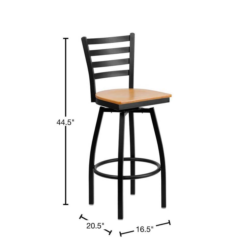 Black Metal Swivel Barstool with Natural Wood Seat