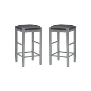 Tahoe Grey 24.5 in. H Wood with Black Faux Leather Padded Seat (Set of 2)