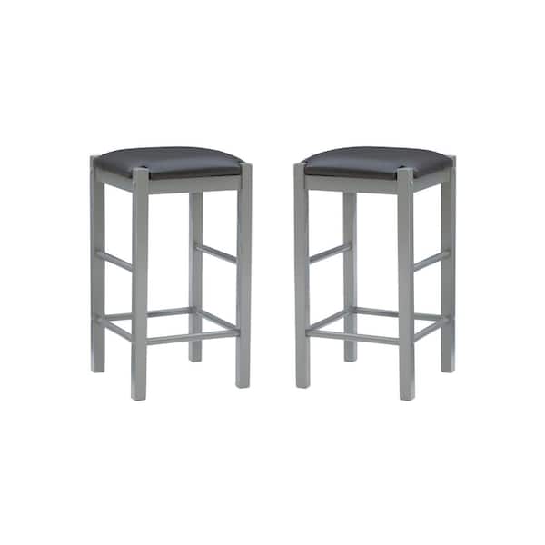 Linon Home Decor Tahoe Grey 24.5 in. H Wood with Black Faux Leather Padded Seat (Set of 2)