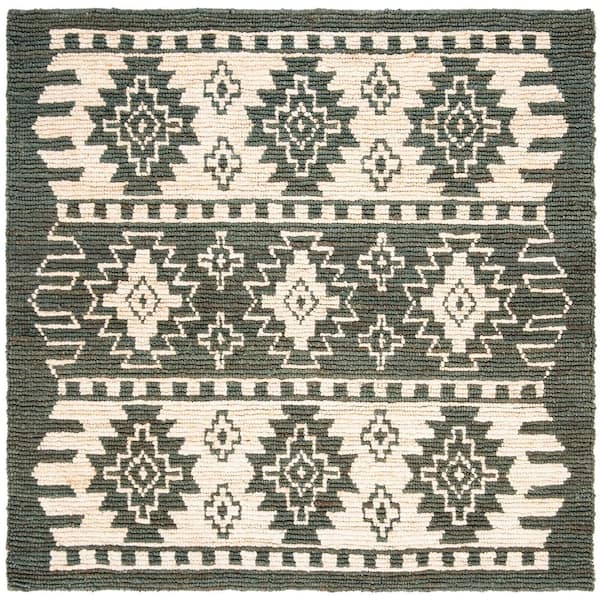 SAFAVIEH Bohemian 6 ft. x 6 ft. Gray/Beige Striped Aztec Diamond Square ...