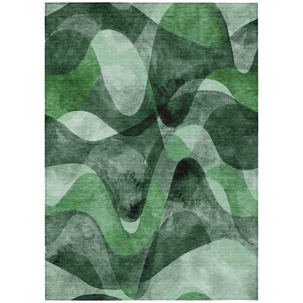 Fern Green 8 ft. x 10 ft. Woven Abstract Polyester Rectangle Indoor/Outdoor Area Rug