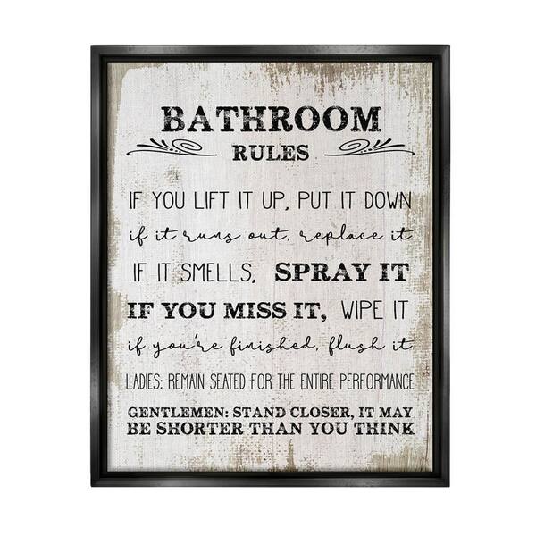 The Stupell Home Decor Collection Bathroom Rules Funny Word Wood Textured by Daphne Polselli Floater Frame Typography Wall Art Print 31 in. x 25 in.