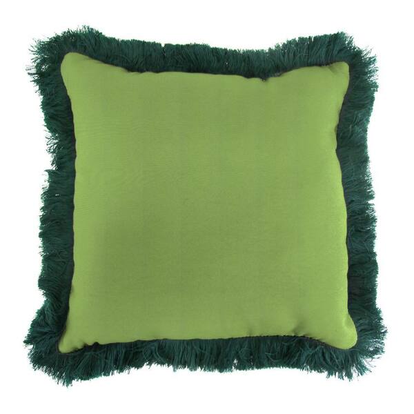 Jordan Manufacturing Sunbrella Canvas Gingko Square Outdoor Throw Pillow with Forest Green Fringe