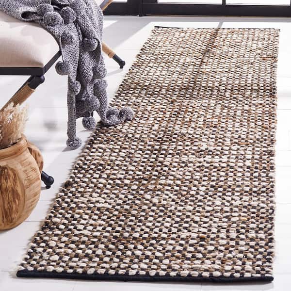 Natura 2 ft. x 10 ft. Black/Ivory Crosstitch Marle Runner Rug