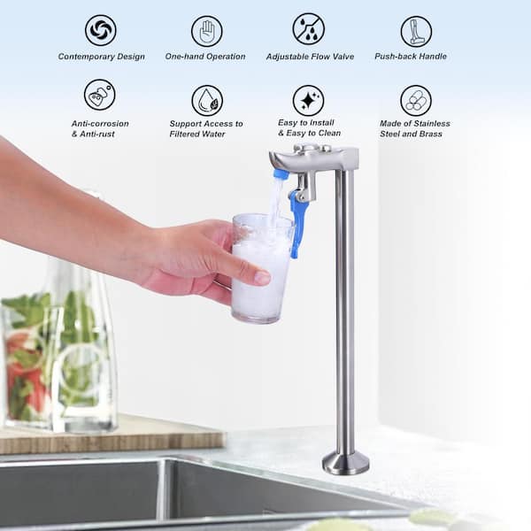 Brass 14 in. Commercial Deck Mounted Glass Filler Faucet, High Arc Glass Filling Faucet in Brushed Nickel