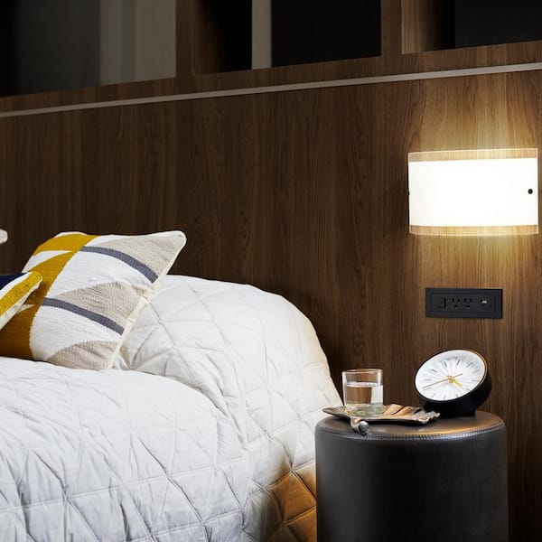 radiant 15 Amp Black 2-Outlet and 2 Type A/C USB Recessed Furniture Power Strip with Switch and 6 Ft. Cord