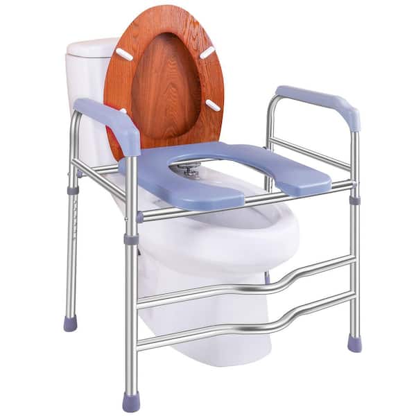 Raised Toilet Seat with Handles in Silver, Toilet Seat Riser for Seniors with Adjustable Height, up to 400 lbs.