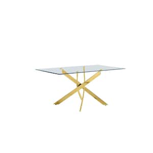 Trinity 63 in. Gold Modern Rectangle Glass 4-Leg Dining Table (Seats 6)