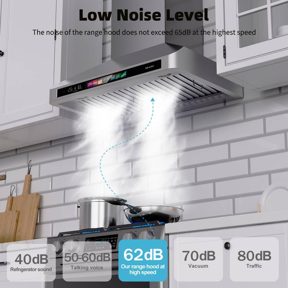 30-Inch Stainless Steel Convertible Wall Mount Range Hood with Touch Control