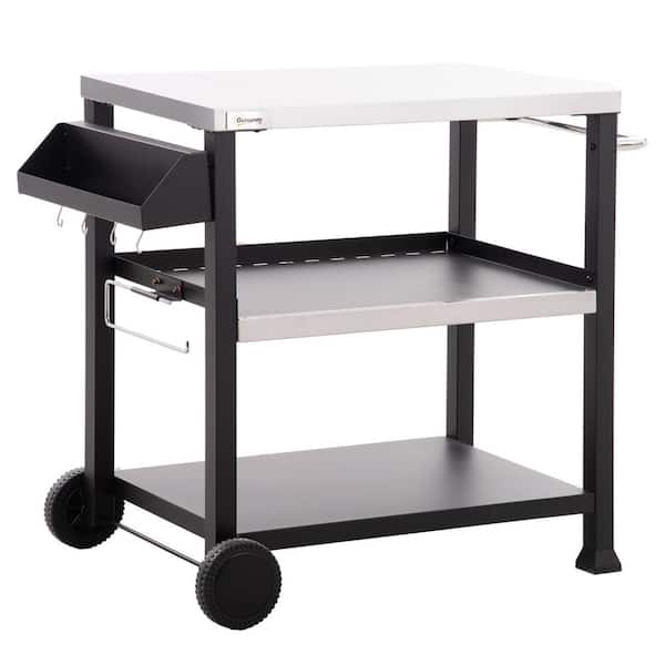 BOPOREA MEGO LLC Three-Shelf Outdoor Grill Cart with Multifunctional and Stainless Steel Tabletop