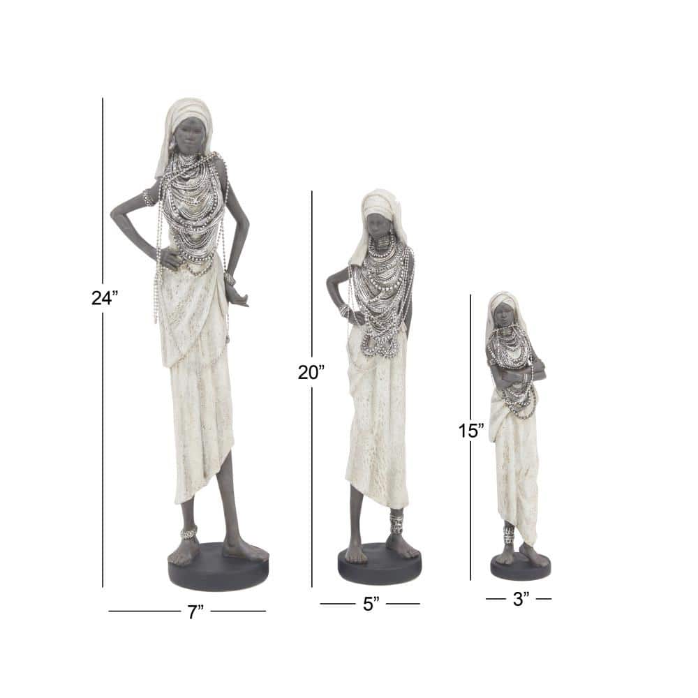 Elegant Trio of Polystone African Woman Sculptures in White