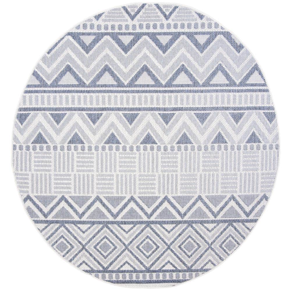 Bermuda Cream/Navy 5 ft. x 5 ft. Round Machine Washable Geometric Striped Indoor/Outdoor Area Rug price history on PriceWatchPro