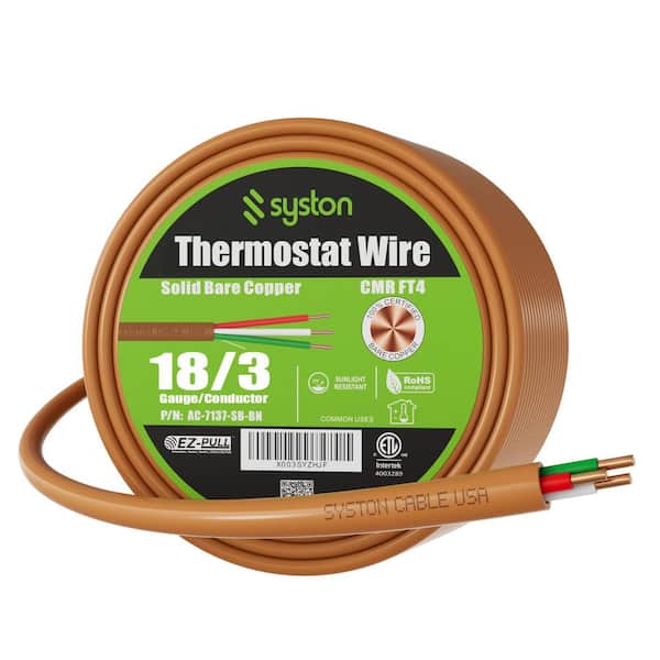 20 ft. 18/3 Brown Solid Bare Copper CMR/CL3R Thermostat Wire for Indoor/Outdoor