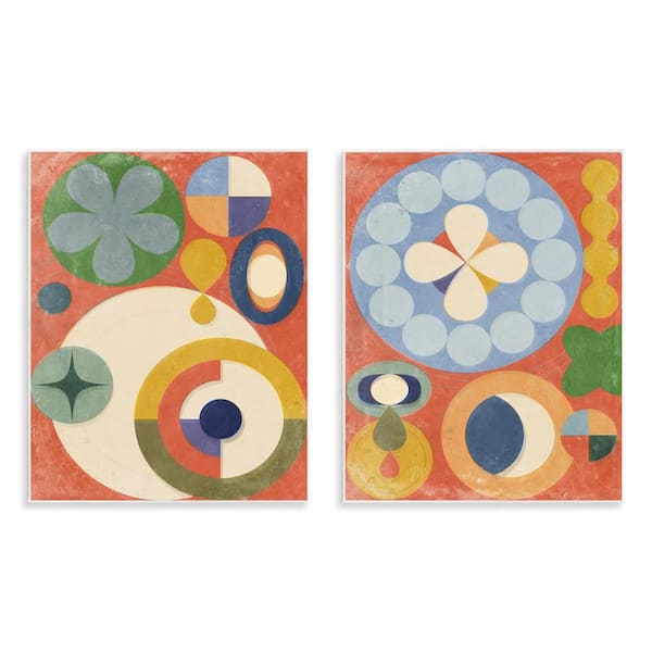 Stupell Industries Retro Mixed Boho Shapes by Victoria Barnes 2-Pieces Unframed Abstract Graphic Art Print 14 in. x 11 in.