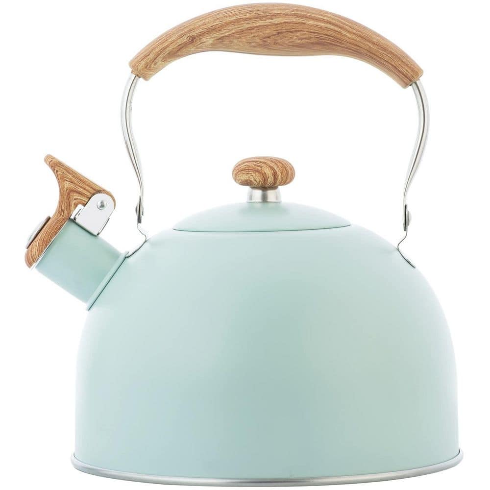 2.6 Quart Green Stainless Steel Whistling Tea Kettle Diamond Pattern Wood Grain Handle for All Cooktops 1 Piece price history on PriceWatchPro