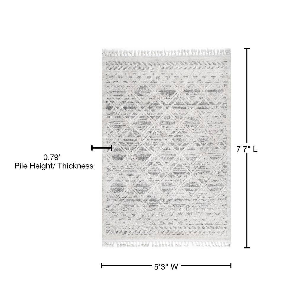 Ansley Moroccan Lattice Tassel 5x8 Gray Synthetic Area Rug
