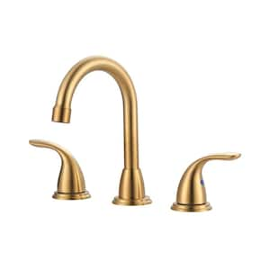 8 in. Widespread Double Handle Bathroom Faucet with Drain Kit Included in Gold