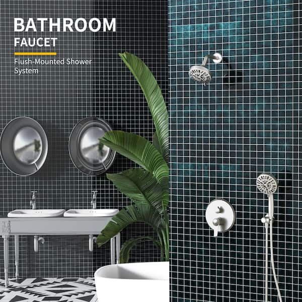 MINT 7-Spray Patterns 2 GPM 5 in. Wall Mount Fixed Shower Head with Hand Shower Head in Brushed Nickel (Valve Included)