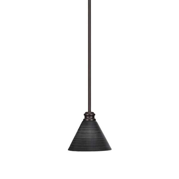 Unbranded Albany 60-Watt 1-Light Espresso Shaded Pendant Light with Black Matrix Glass Shade, No Bulbs Included