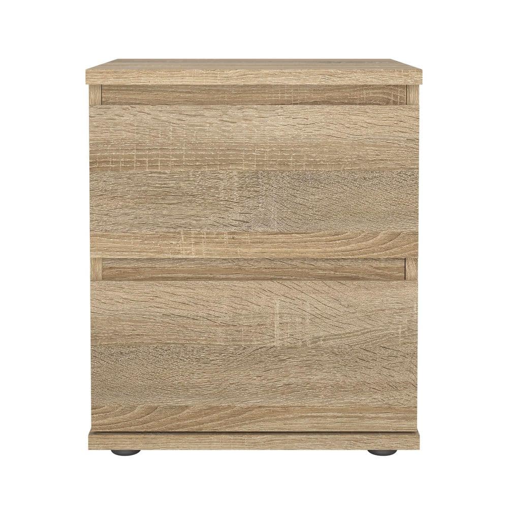 Oak Structure 2-Drawer Wood Nightstand with Particle Board Top