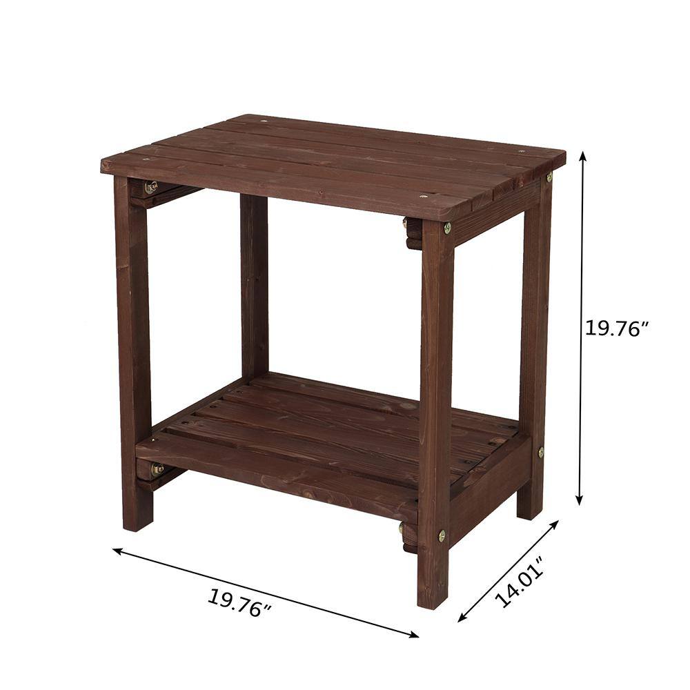 Light Brown Fir Wood Rectangular Outdoor End Table